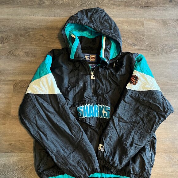 Vintage Rare 90s San Jose Sharks Starter 1/2 Zip Jacket Pullover Puffer- Size XL - Picture 2 of 7